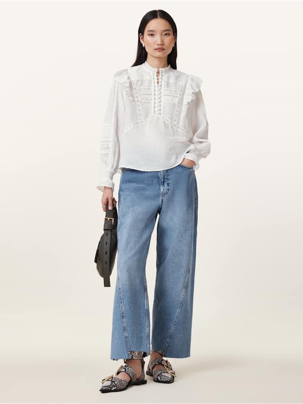 Allsaints Heather Embroidered Eyelet Blouse in White Size 8 - Picture 3 of 16